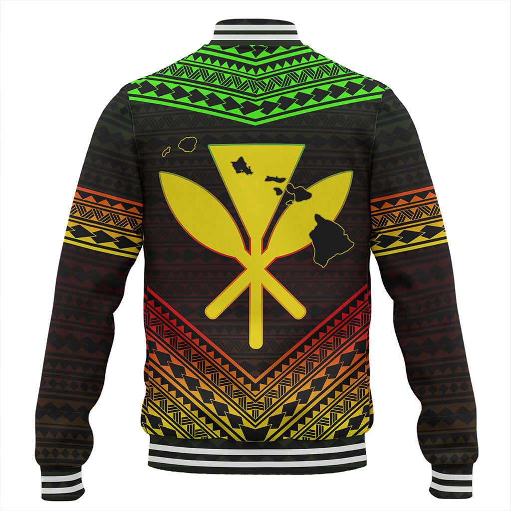 Hawaii Baseball Jacket Polynesian Pattern With Map And Coat Of Arms