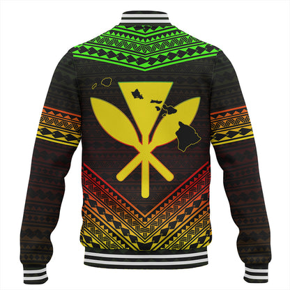 Hawaii Baseball Jacket Polynesian Pattern With Map And Coat Of Arms