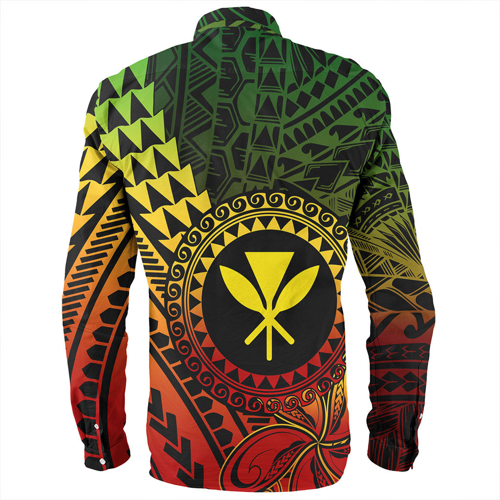 Hawaii Long Sleeve Shirt Polynesian Style With Coat Of Arms And Map