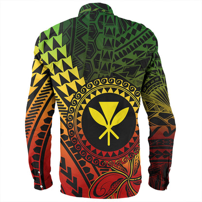 Hawaii Long Sleeve Shirt Polynesian Style With Coat Of Arms And Map