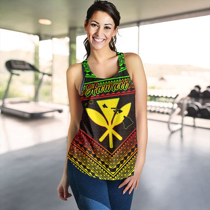 Hawaii Women Tank Polynesian Pattern With Map And Coat Of Arms