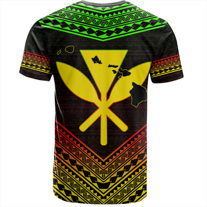 Hawaii T-Shirt Polynesian Pattern With Map And Coat Of Arms