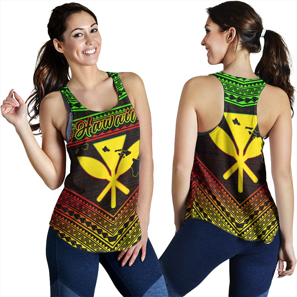 Hawaii Women Tank Polynesian Pattern With Map And Coat Of Arms