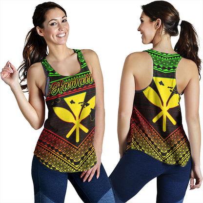 Hawaii Women Tank Polynesian Pattern With Map And Coat Of Arms