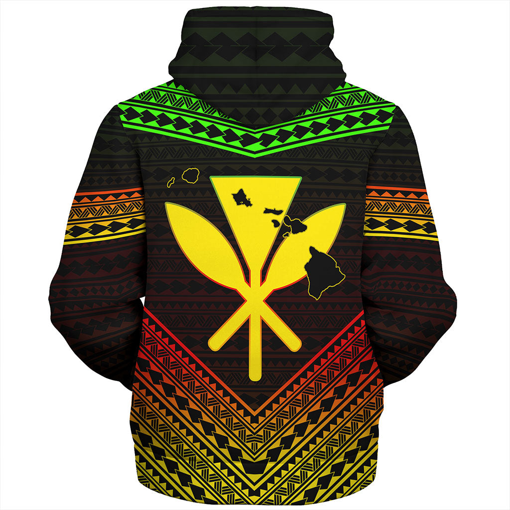 Hawaii Sherpa Hoodie Polynesian Pattern With Map And Coat Of Arms