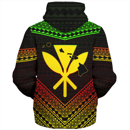 Hawaii Sherpa Hoodie Polynesian Pattern With Map And Coat Of Arms