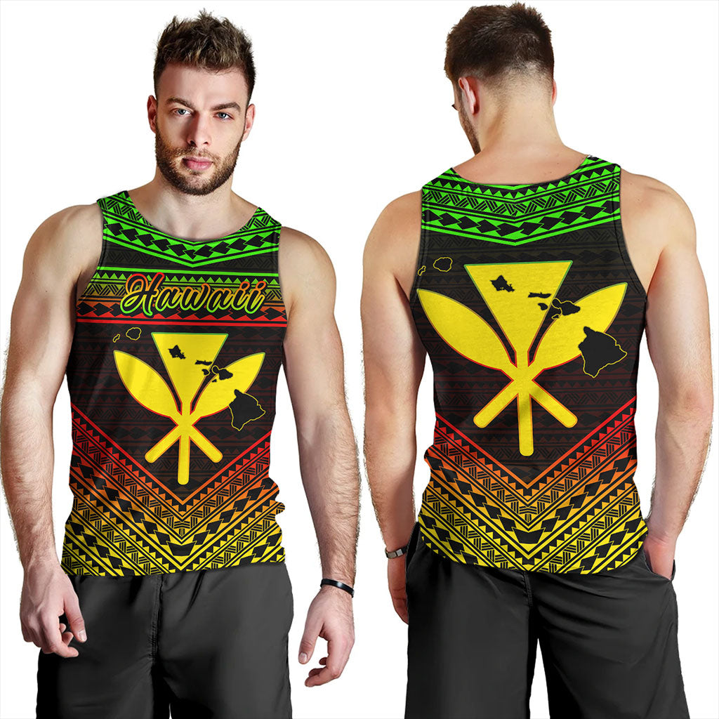Hawaii Tank Top Polynesian Pattern With Map And Coat Of Arms