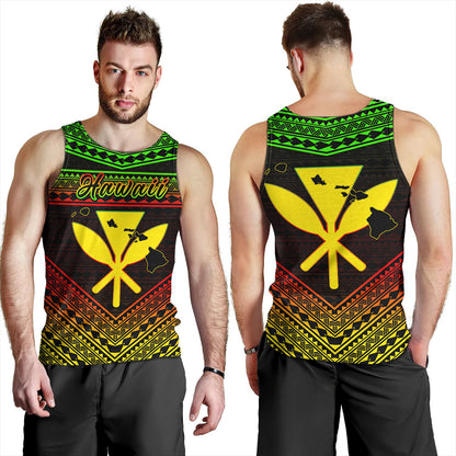 Hawaii Tank Top Polynesian Pattern With Map And Coat Of Arms