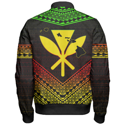 Hawaii Bomber Jacket Polynesian Pattern With Map And Coat Of Arms