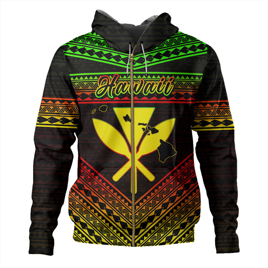 Hawaii Hoodie Polynesian Pattern With Map And Coat Of Arms