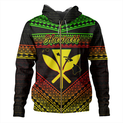 Hawaii Hoodie Polynesian Pattern With Map And Coat Of Arms