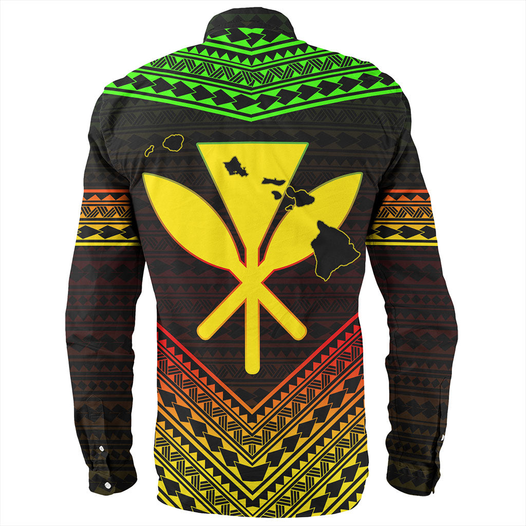 Hawaii Long Sleeve Shirt Polynesian Pattern With Map And Coat Of Arms