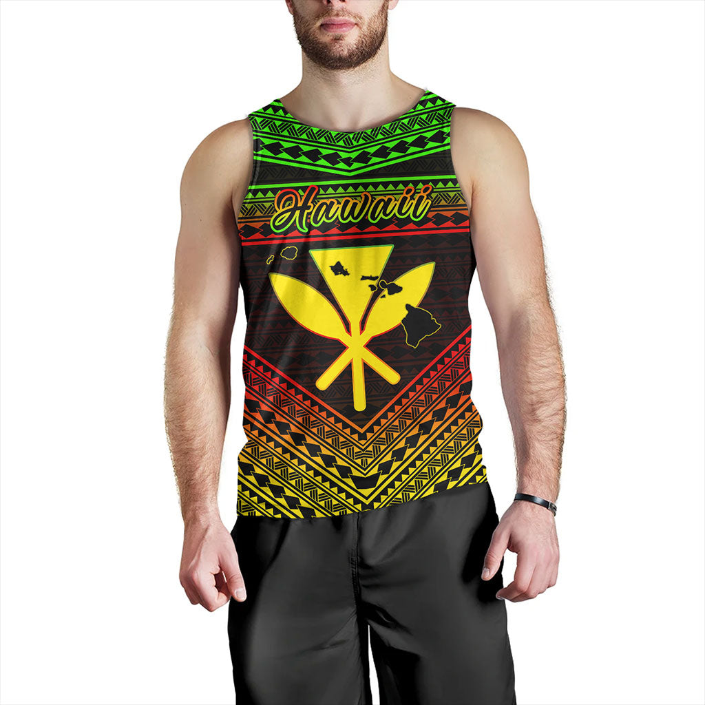 Hawaii Tank Top Polynesian Pattern With Map And Coat Of Arms