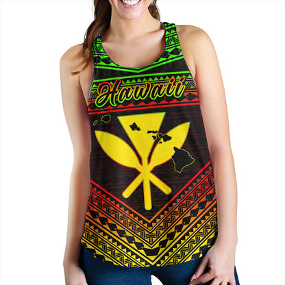 Hawaii Women Tank Polynesian Pattern With Map And Coat Of Arms
