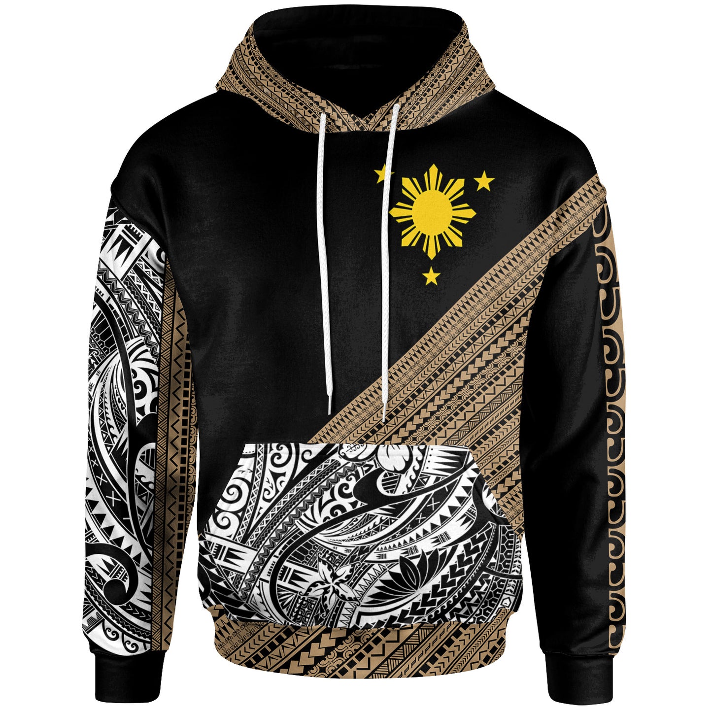 Philippines Custom Personalised Hoodie - Diagonal Pattern Gold