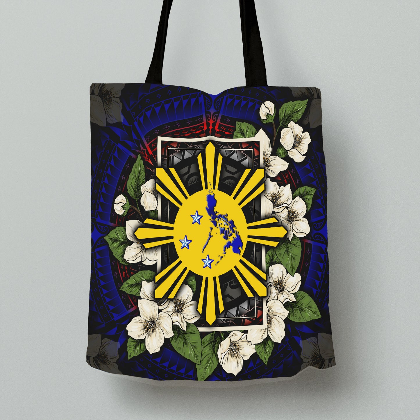 Philippines Filipino Filipino Sun And Map Jasmine Flowers Vintage Style Tote Bags
