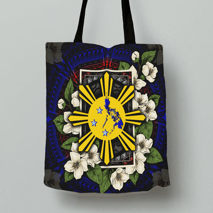 Philippines Filipino Filipino Sun And Map Jasmine Flowers Vintage Style Tote Bags