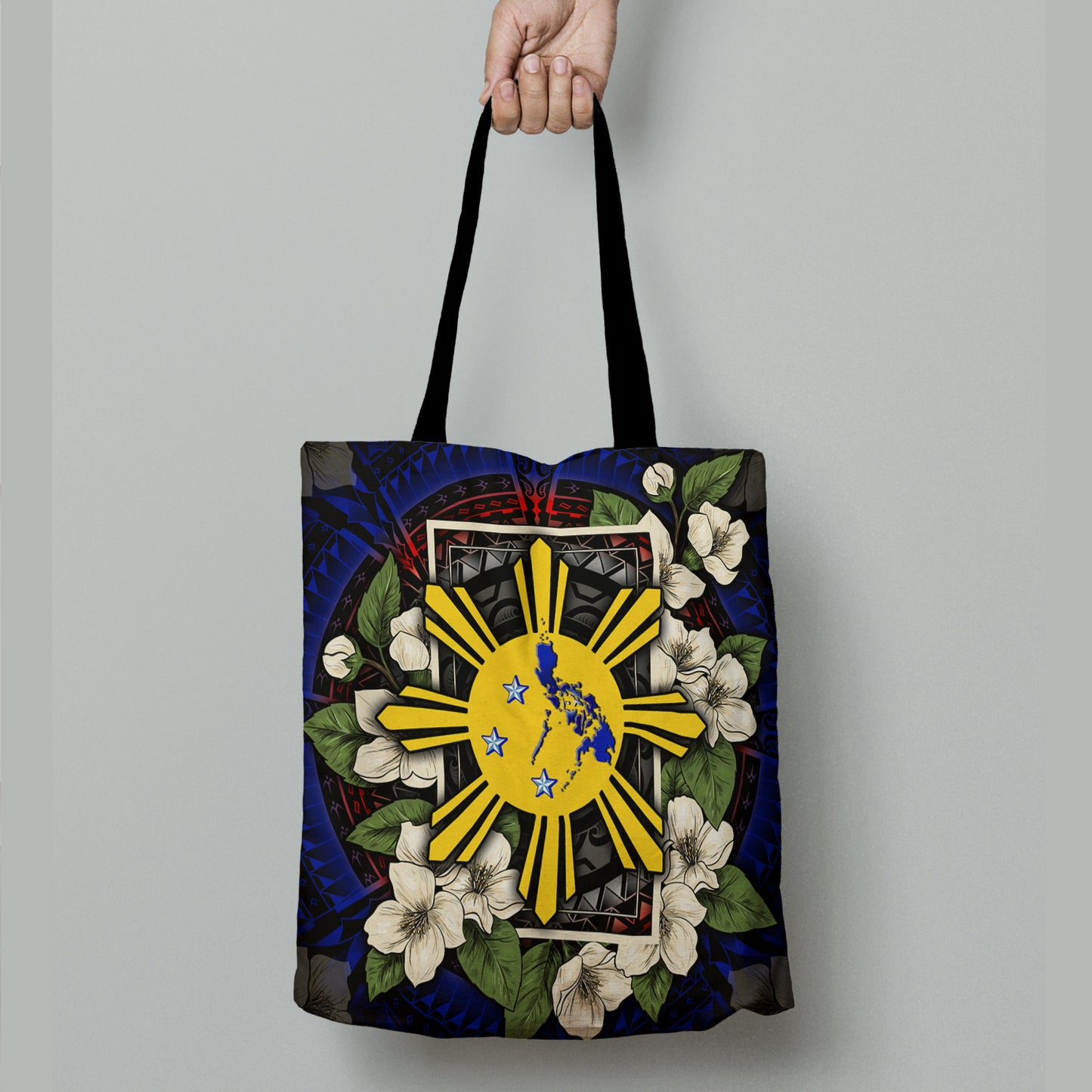 Philippines Filipino Filipino Sun And Map Jasmine Flowers Vintage Style Tote Bags