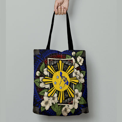 Philippines Filipino Filipino Sun And Map Jasmine Flowers Vintage Style Tote Bags