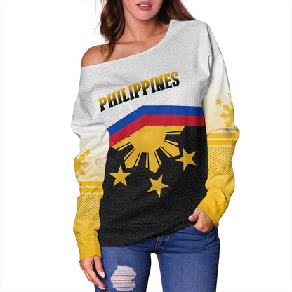 Philippines Filipinos Off Shoulder Sweatshirt Sport Style Pattern Yakan Fabric