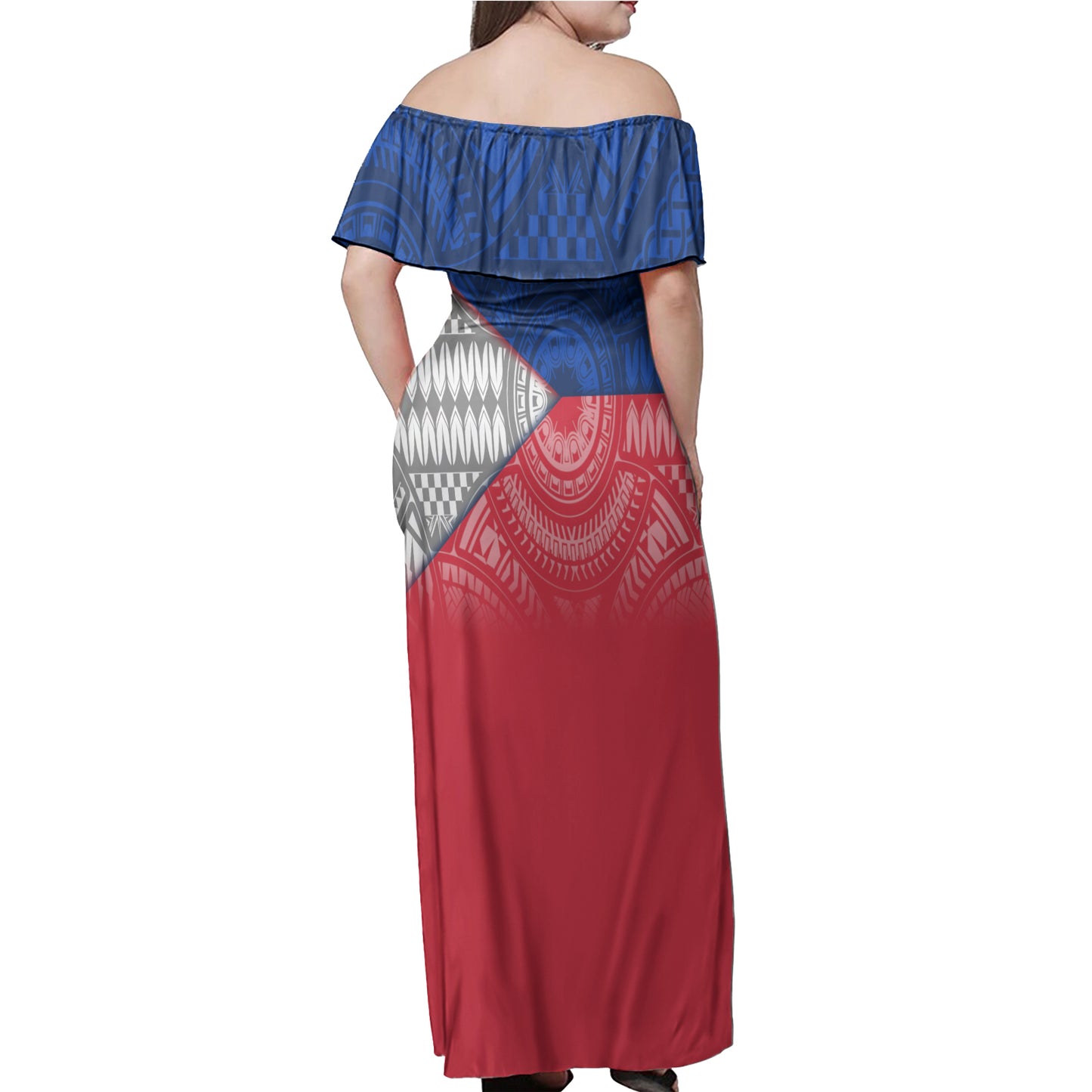 Philippines Filipinos Map And Flag Color Style Women Off Shoulder Long Dress