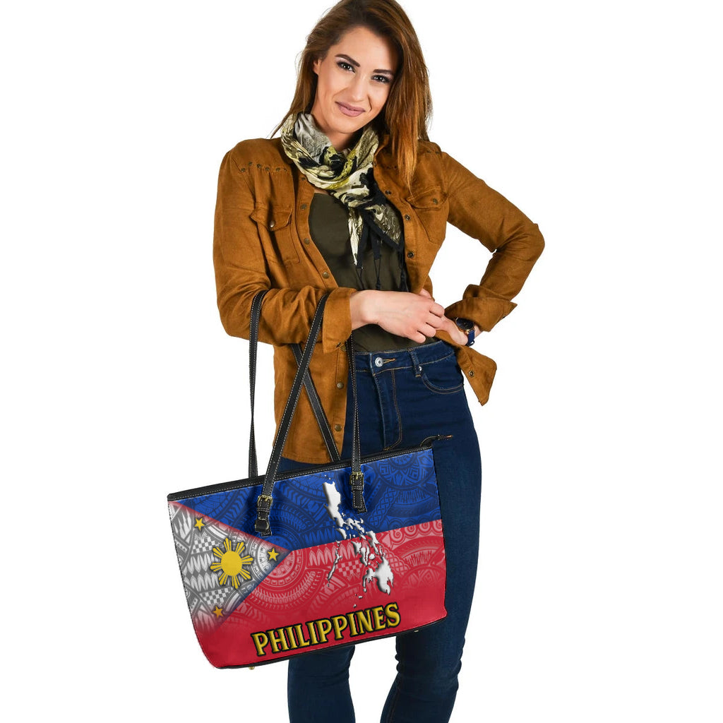 Philippines Filipino Map And Flag Color Style Leather Totes
