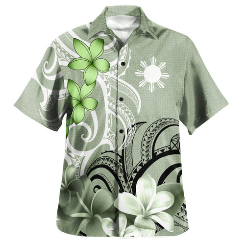 Philippines Filipinos Custom Personalised Hawaiian Shirt Polynesian Floral Spirit Sage Green