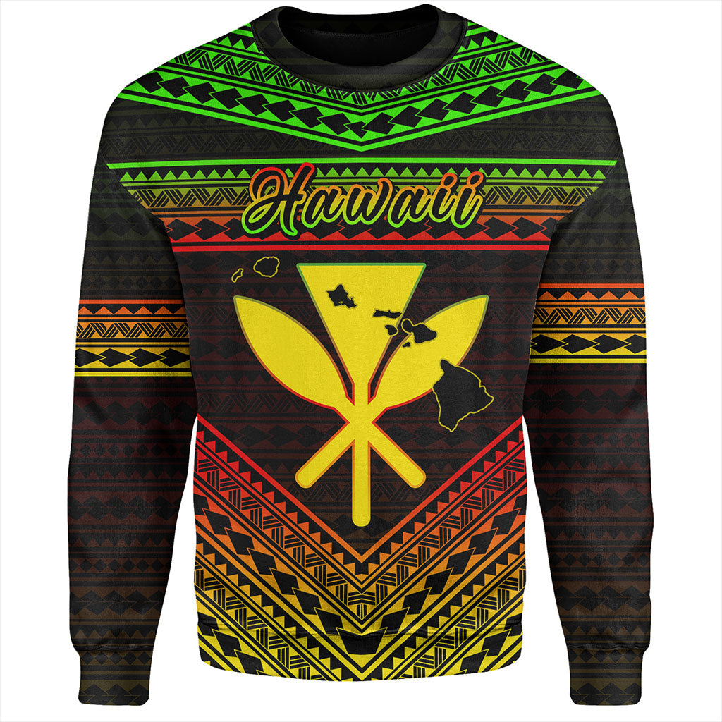 Hawaii Sweatshirt Polynesian Pattern With Map And Coat Of Arms