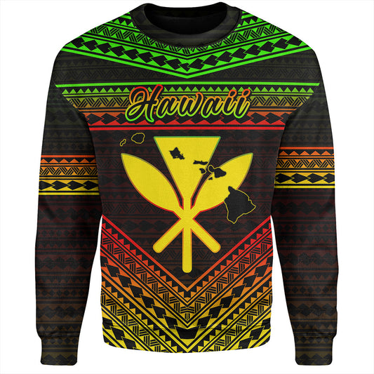 Hawaii Sweatshirt Polynesian Pattern With Map And Coat Of Arms