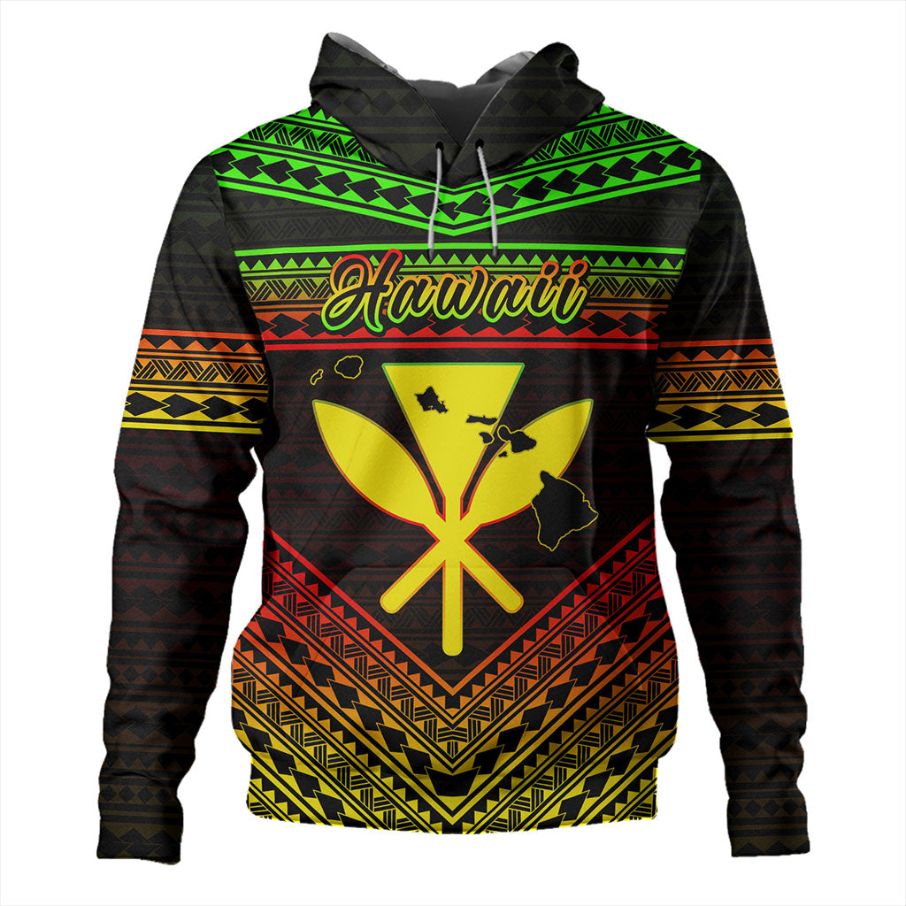 Hawaii Hoodie Polynesian Pattern With Map And Coat Of Arms