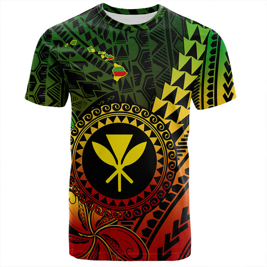 Hawaii T-Shirt Polynesian Style With Coat Of Arms And Map
