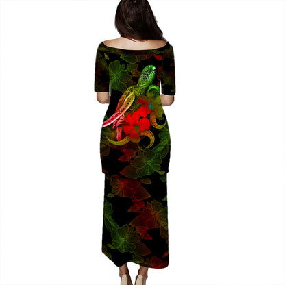 Hawaii Puletasi - Sea Turtle With Blooming Hibiscus Flowers Reggae