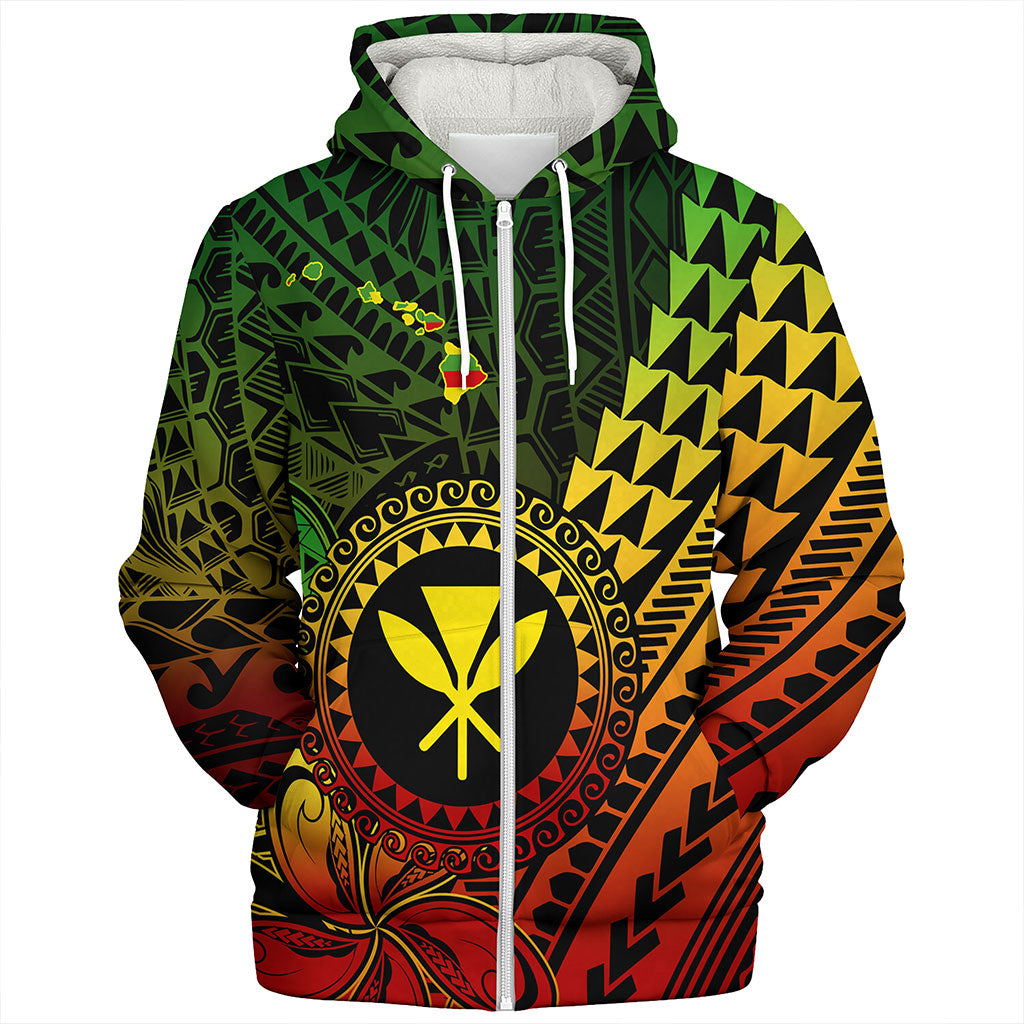 Hawaii Sherpa Hoodie Polynesian Style With Coat Of Arms And Map