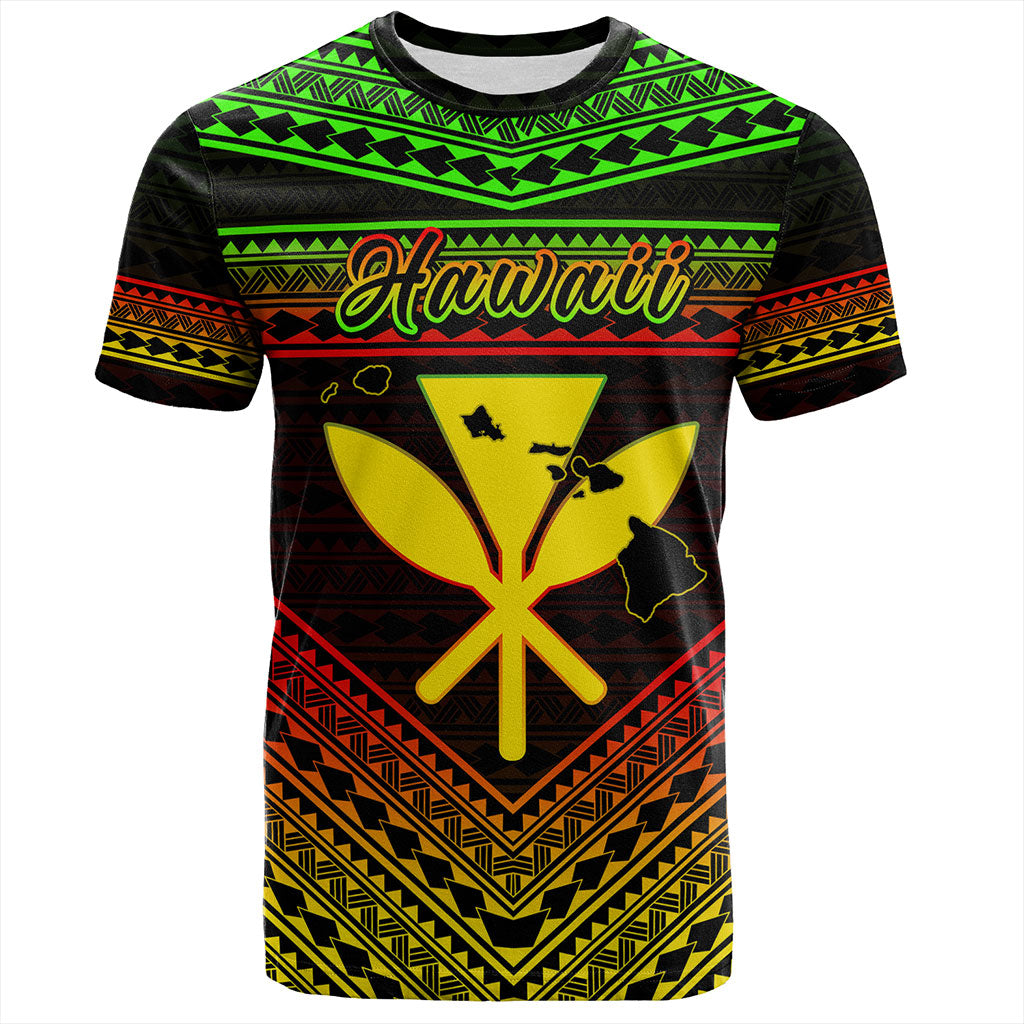 Hawaii T-Shirt Polynesian Pattern With Map And Coat Of Arms