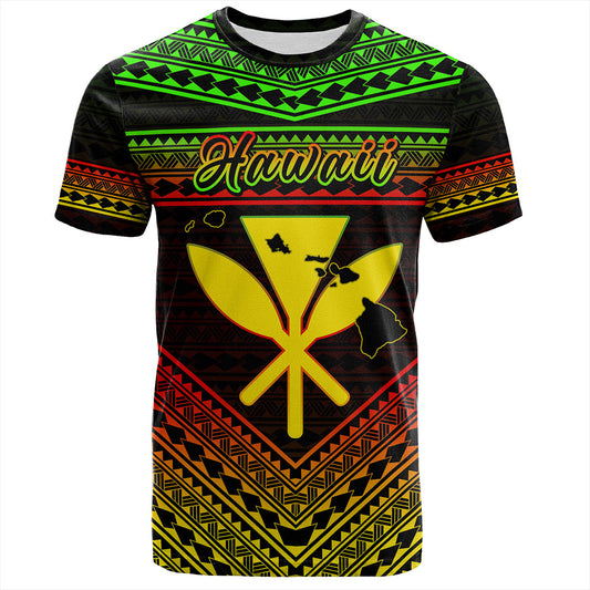 Hawaii T-Shirt Polynesian Pattern With Map And Coat Of Arms