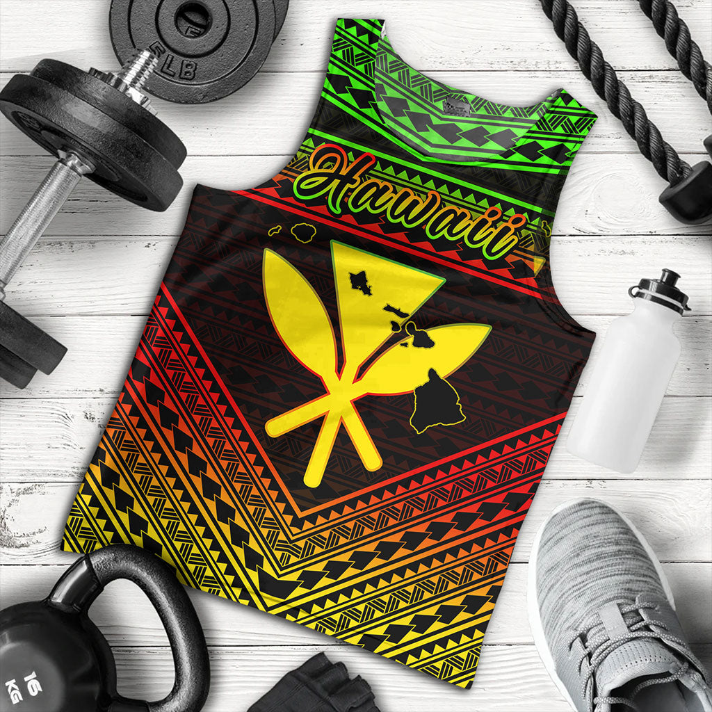 Hawaii Tank Top Polynesian Pattern With Map And Coat Of Arms