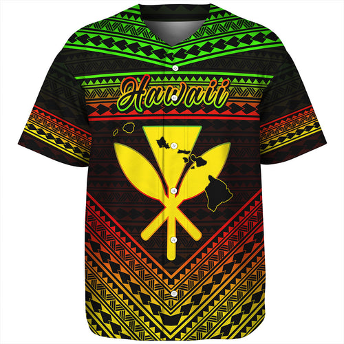 Hawaii Baseball Shirt Polynesian Pattern With Map And Coat Of Arms