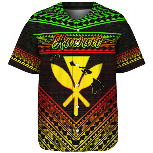 Hawaii Baseball Shirt Polynesian Pattern With Map And Coat Of Arms