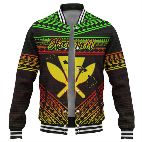 Hawaii Baseball Jacket Polynesian Pattern With Map And Coat Of Arms
