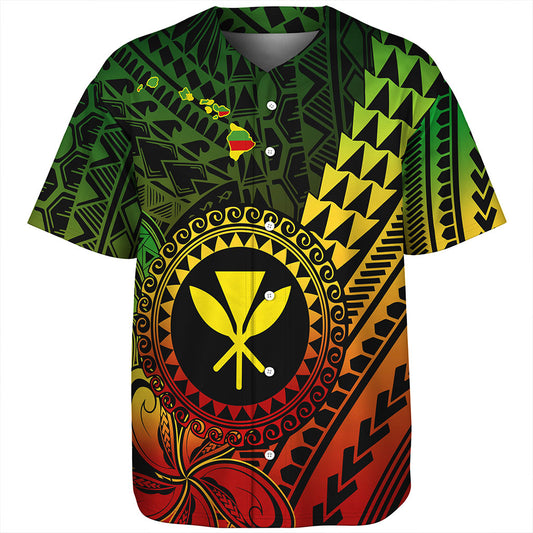 Hawaii Baseball Shirt Polynesian Style With Coat Of Arms And Map