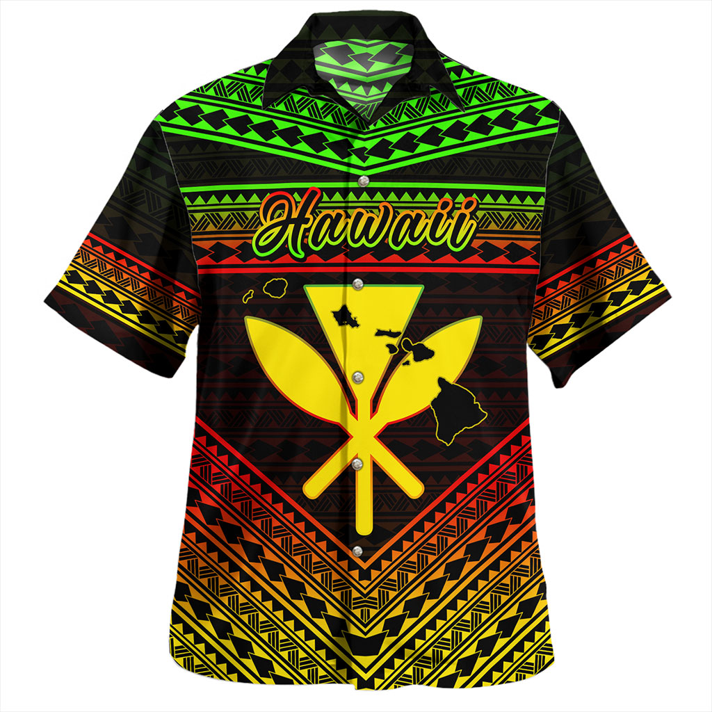 Hawaii Hawaiian Shirt Polynesian Pattern With Map And Coat Of Arms
