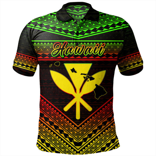 Hawaii Polo Shirt Polynesian Pattern With Map And Coat Of Arms