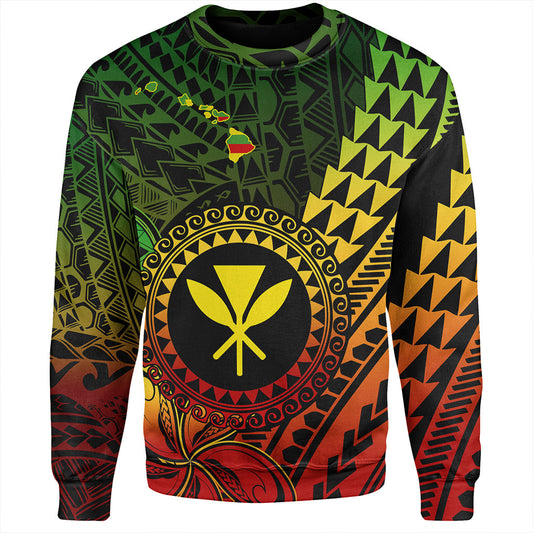 Hawaii Sweatshirt Polynesian Style With Coat Of Arms And Map