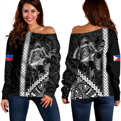 Philippines Filipinos Off Shoulder Sweatshirt Tribal Polynesia Lapu Lapu