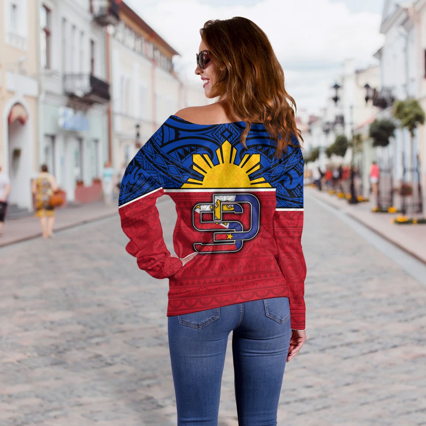 Philippines Filipinos Custom Personalised Off Shoulder Sweatshirt San Diego Tribal Patterns Style