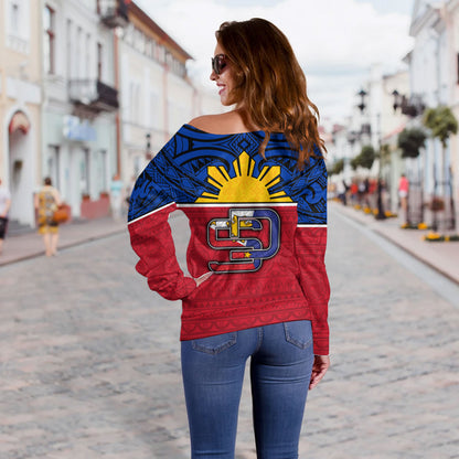 Philippines Filipinos Custom Personalised Off Shoulder Sweatshirt San Diego Tribal Patterns Style