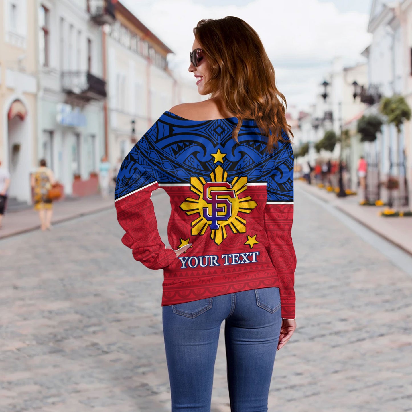 Philippines Filipinos Custom Personalised Off Shoulder Sweatshirt San Francisco Tribal Patterns Style