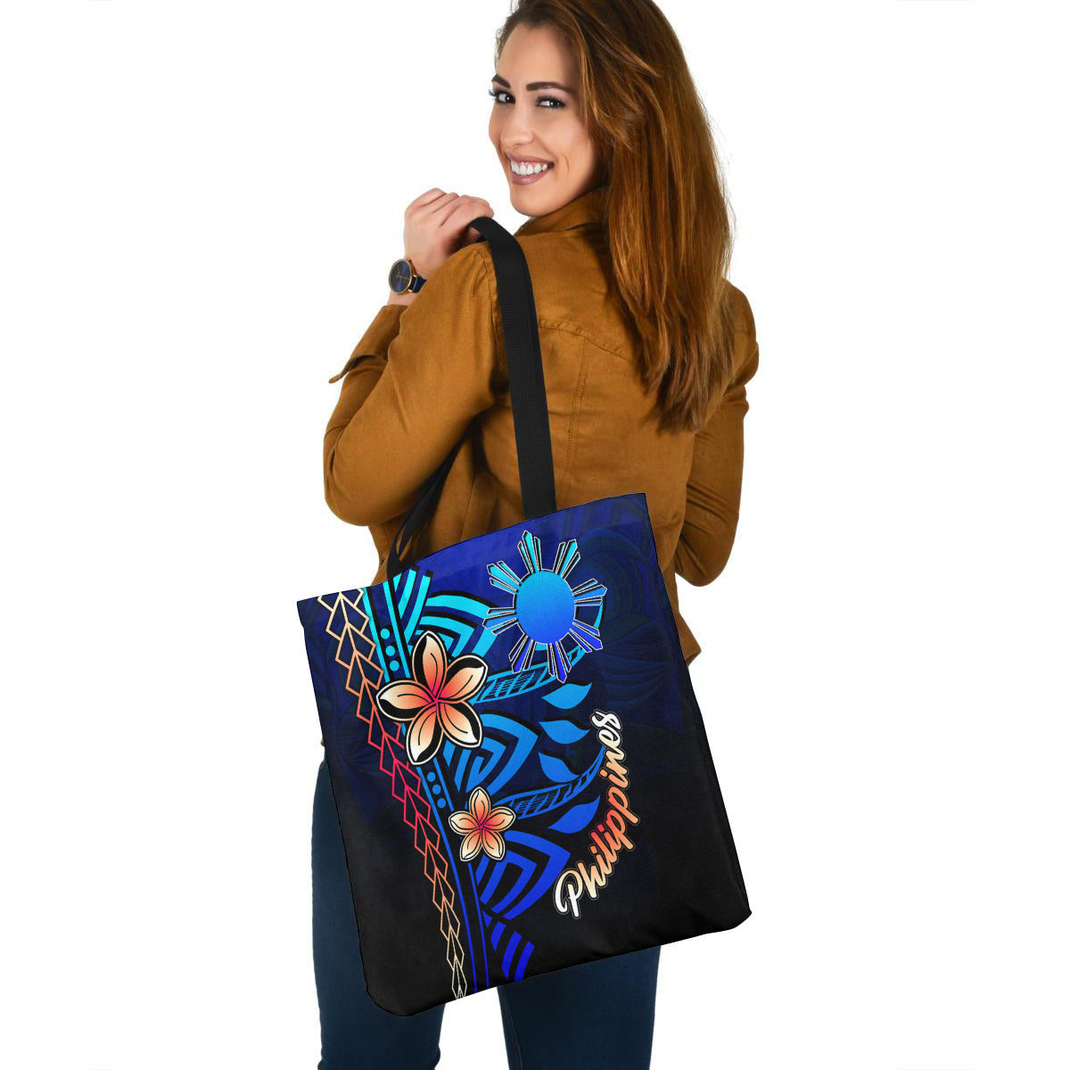 Philippines Custom Personalised Tote Bag Blue Vintage Tribal Mountain