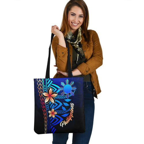 Philippines Custom Personalised Tote Bag Blue Vintage Tribal Mountain