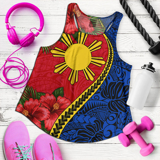 Philippines Filipinos Women Tank Tribal Polynesian With Hibiscus Flower